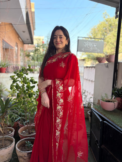 Bright Red Multi Gota Anvi