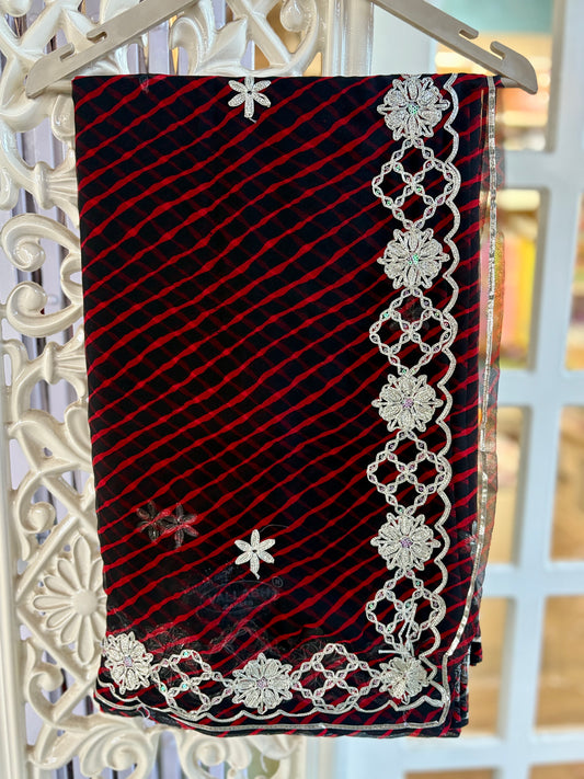 Red Black Lehriya with laddu design Gota Anvi