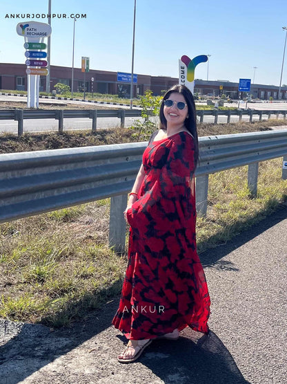 Black with big Red Flower Print