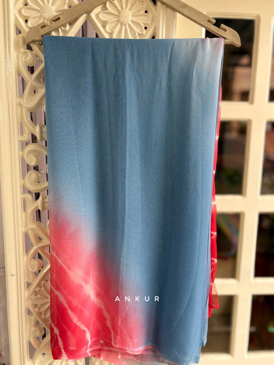 Lehriya Blue Red shade Isha Pure Chiffon