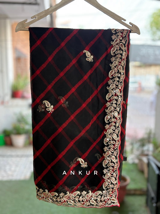 Black Red Lehriya Zardozi Nagina
