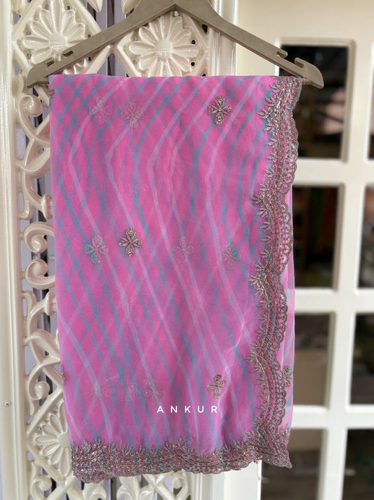 Pink with double Lehriya Zardozi Nagina