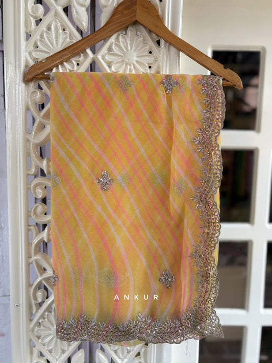 Yellow with double Lehriya Zardozi Nagina