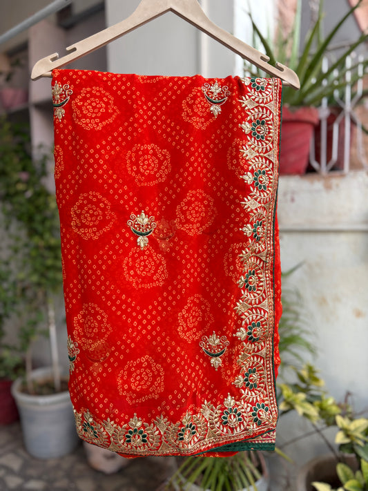 Orange Bandhani Saree With Border Design