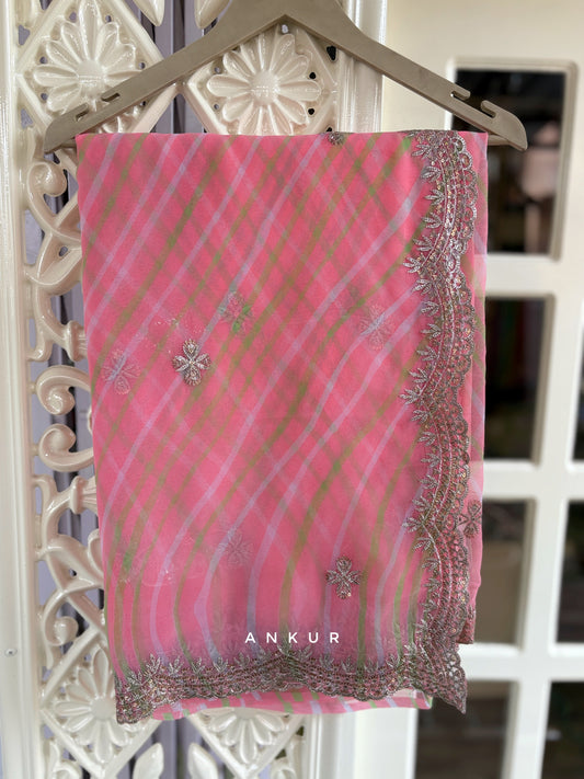 Baby Pink with double Lehriya Zardozi Nagina
