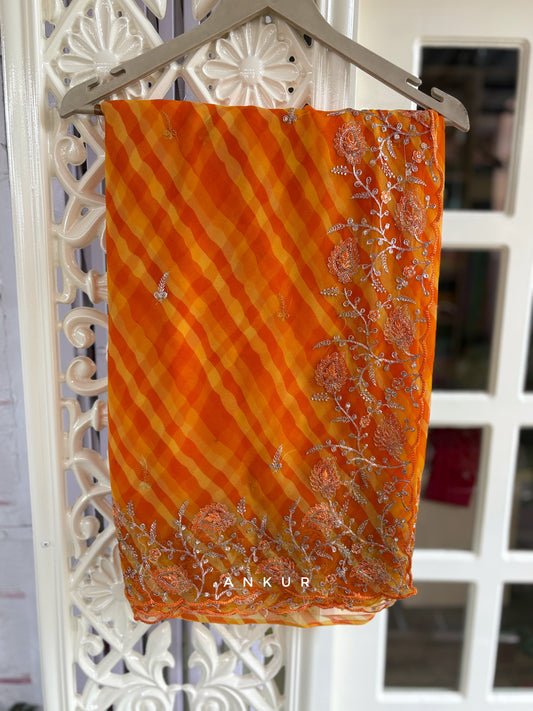 Yellow Orange with double Lehriya Zardozi Nagina