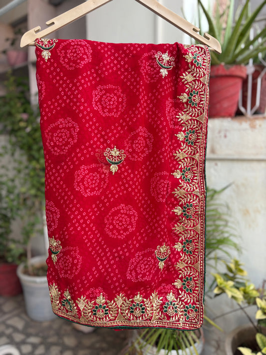 Rani Bandhani Saree With Border Design