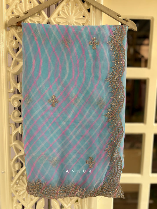 Blue with double Lehriya Zardozi Nagina