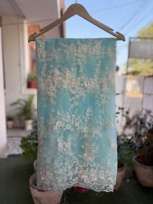 Natural blue Chikankari Saree