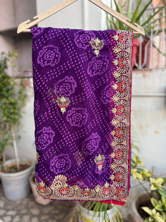 Purple Bandhani Saree With Border Design