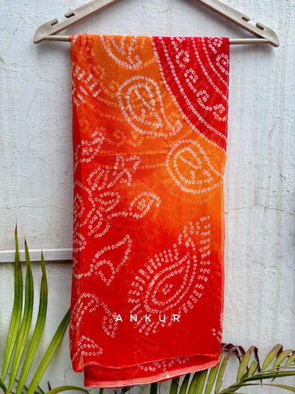 Bandhani Orange shade Isha Pure Chiffon