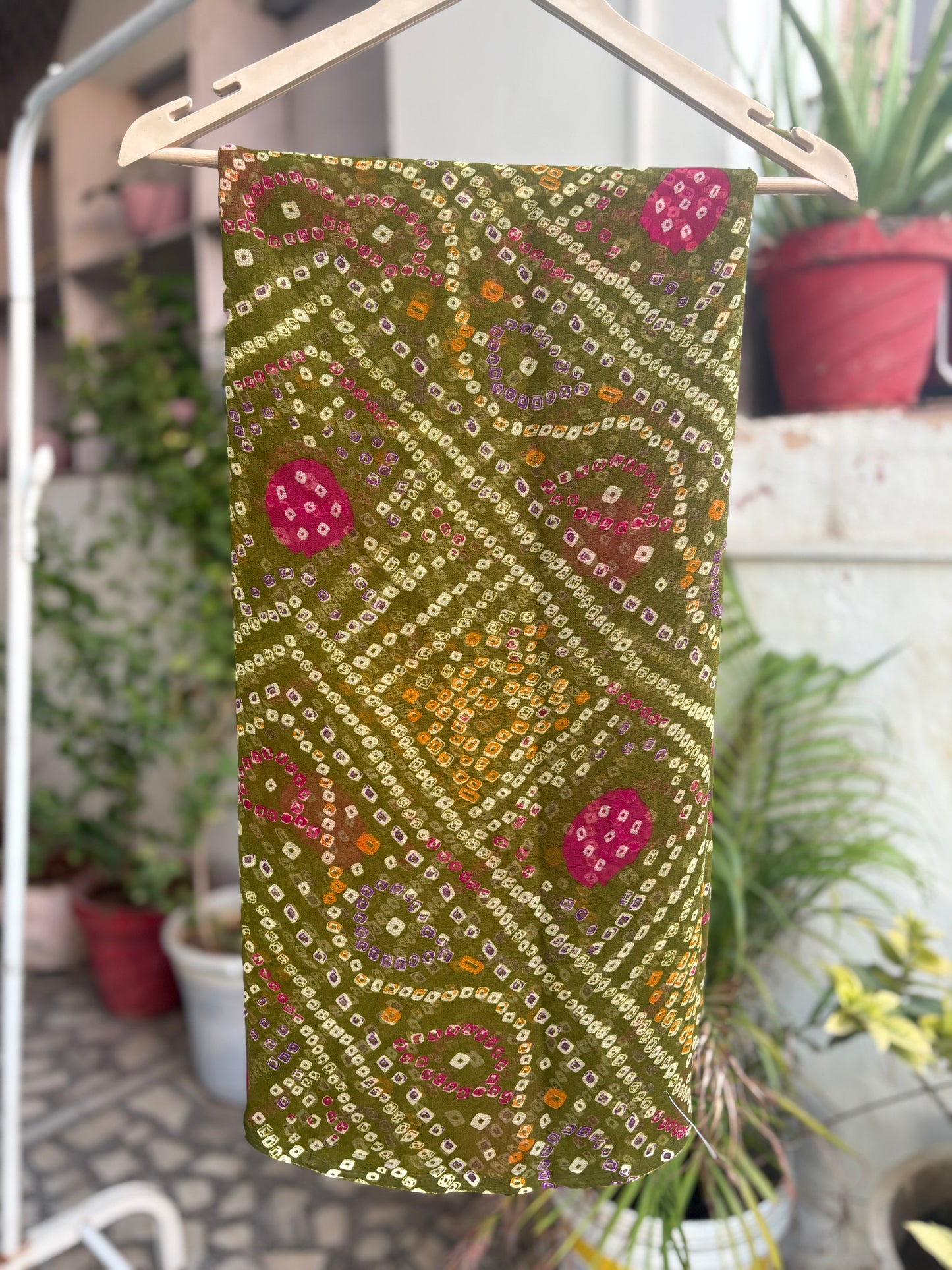 Mehendi Green Bandhani Saree with Ladu