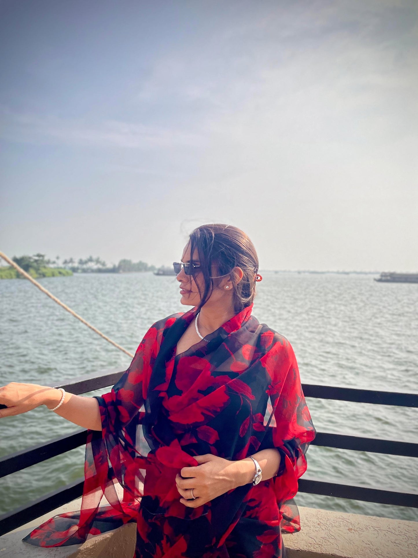 Black with big Red Flower Print