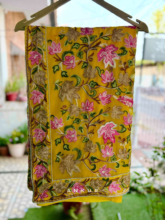 Saffron Yellow Kashmiri Ari work