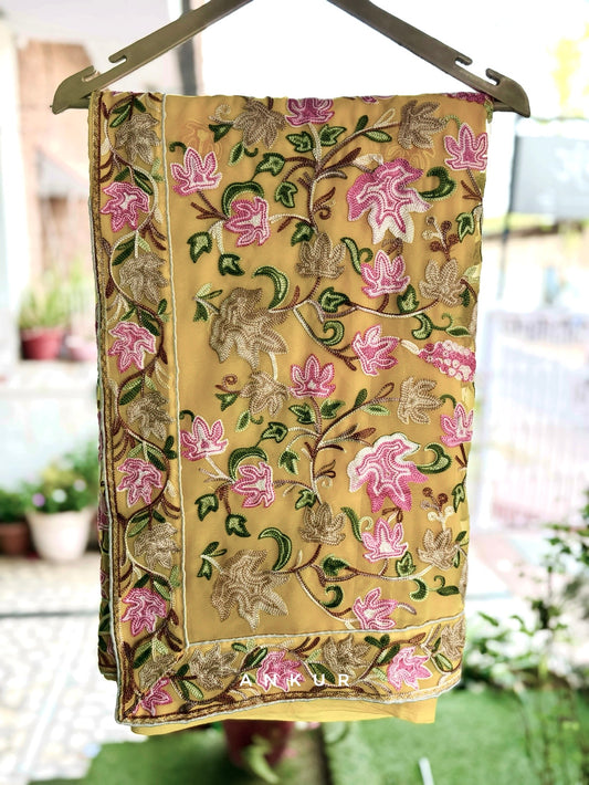 Lemon Yellow Kashmiri Ari work