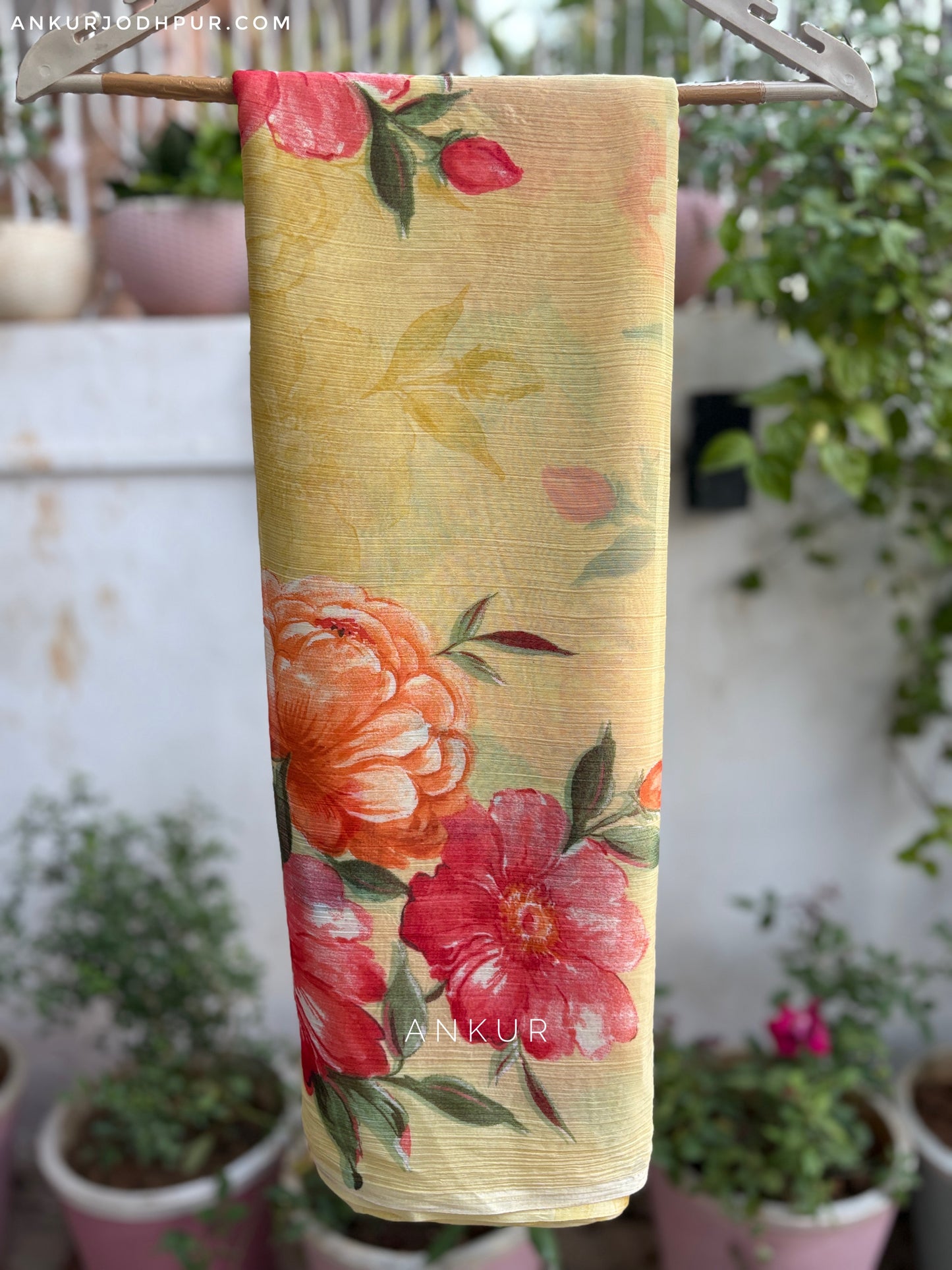 Blossom Twilight Yellow Crep Silk saree