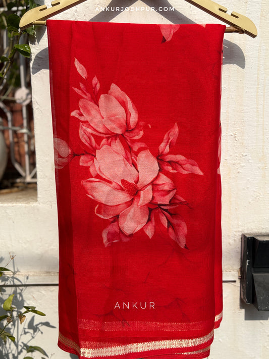 Crimson Peony Vintage Isha Premium Chiffon