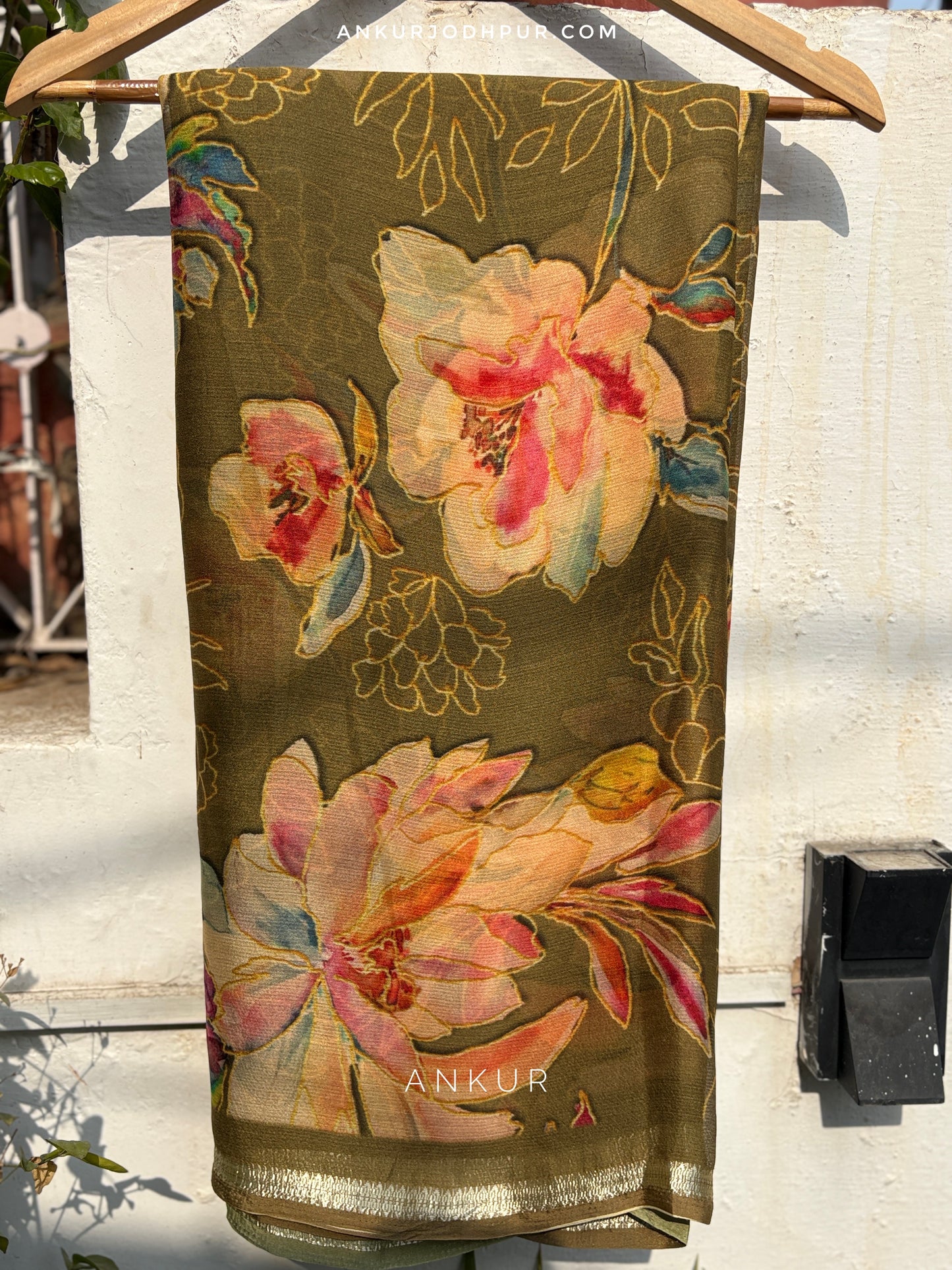 Olive Enchantment Vintage Isha Premium Chiffon