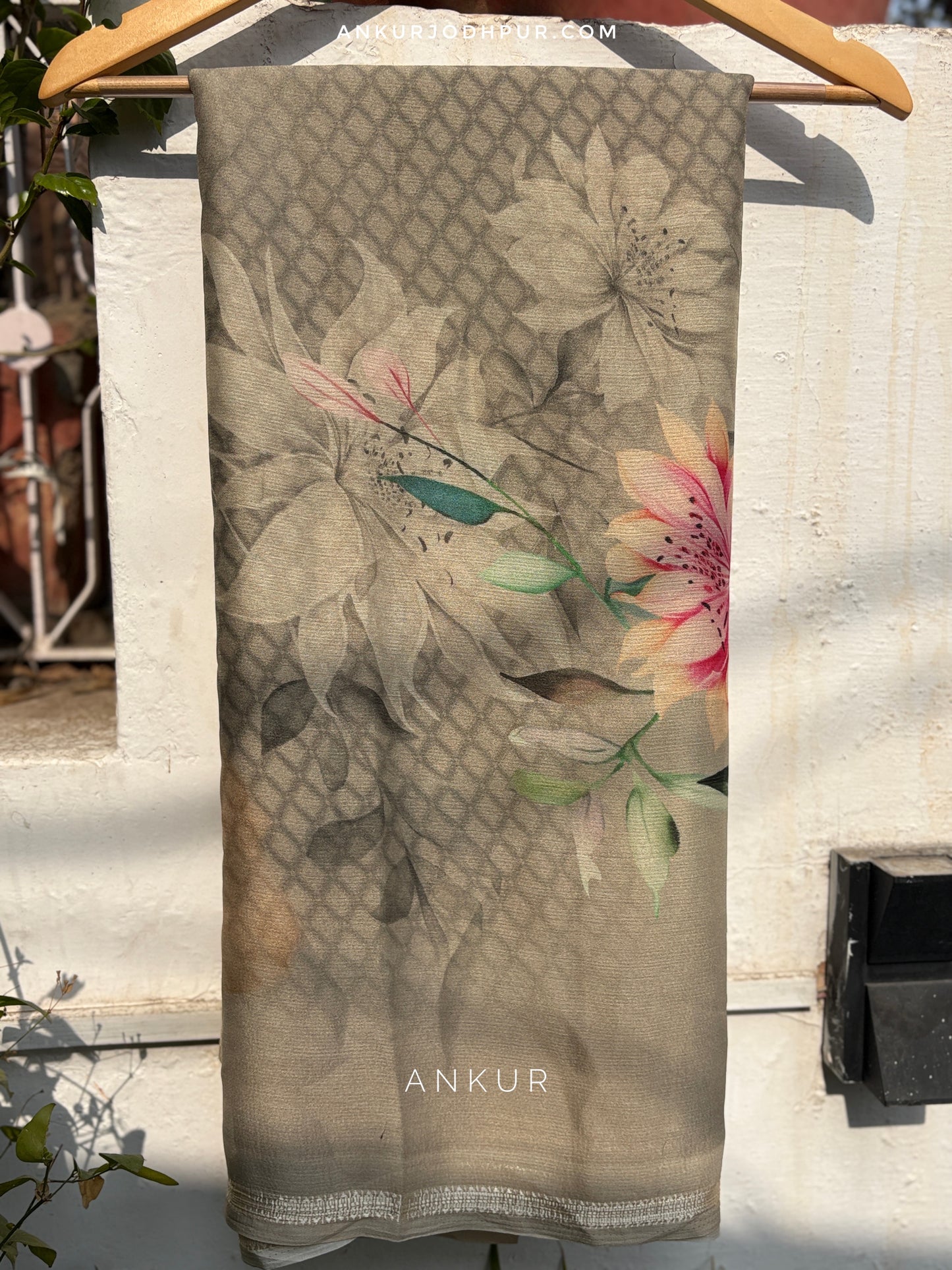 Grey Lotus Calm Vintage Isha Premium Chiffon