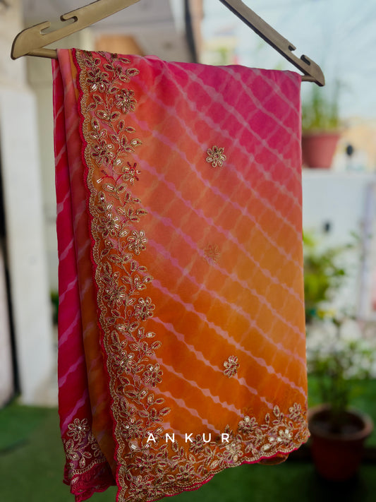 Shaded Lehriya Orange to Gulabi Nagina