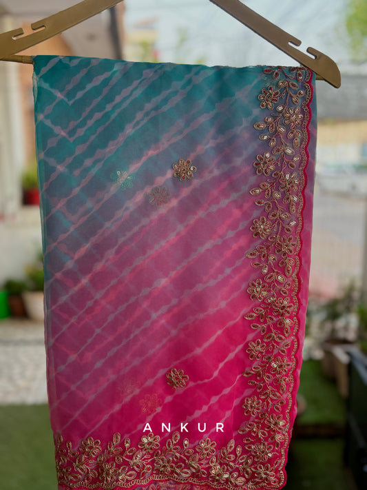 Shaded Lehriya Firozi to Pink Nagina