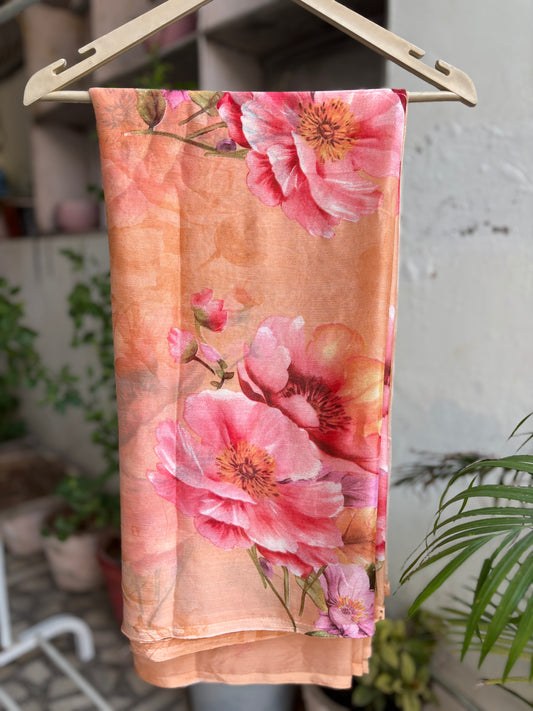 Peach Crep Silk saree