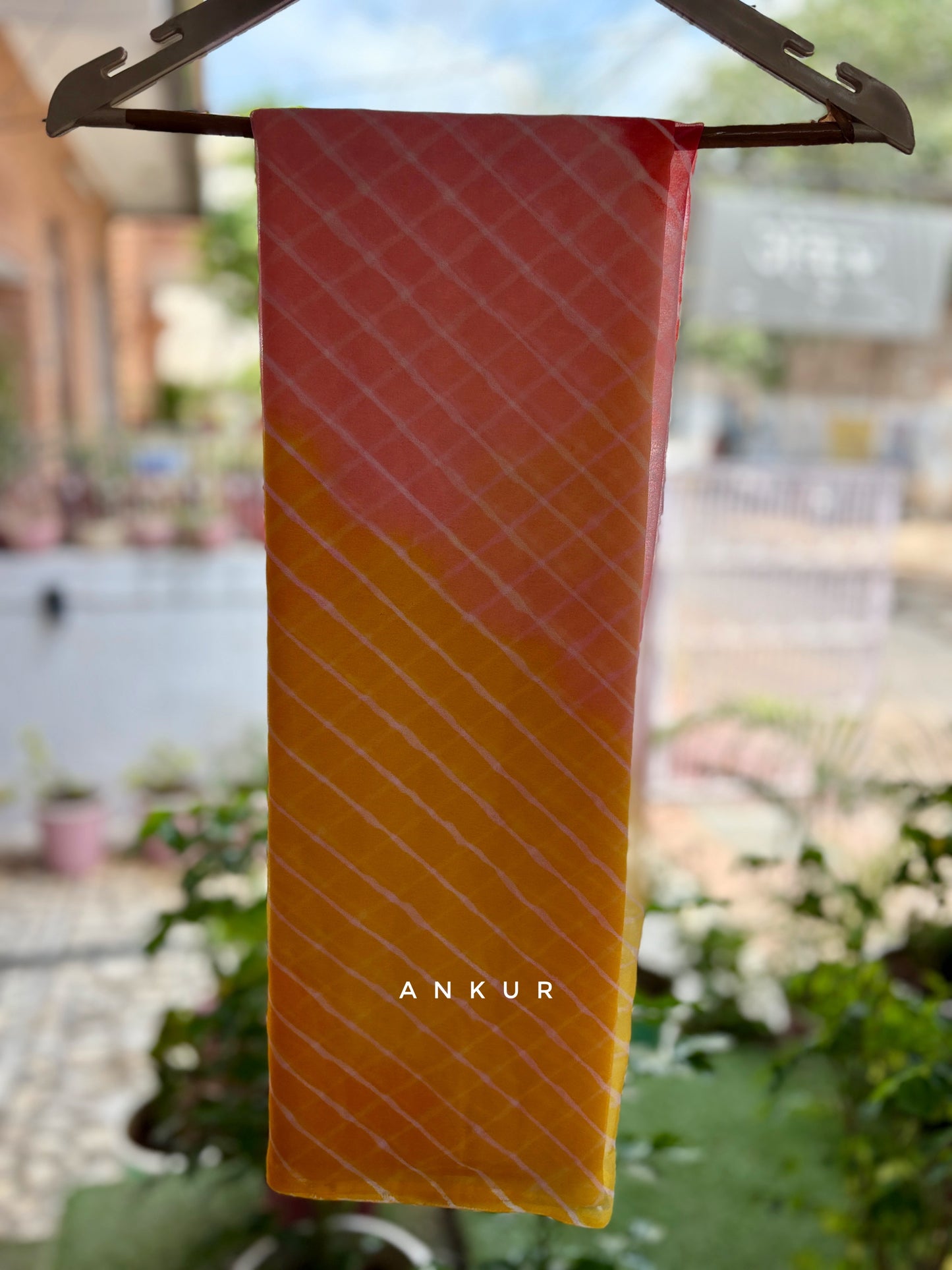 Yellow to Peach Pink Shade Lehriya