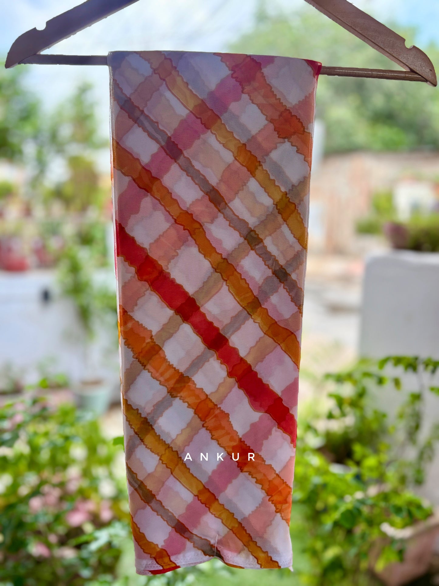 Yellow to Red lines White Shade Lehriya