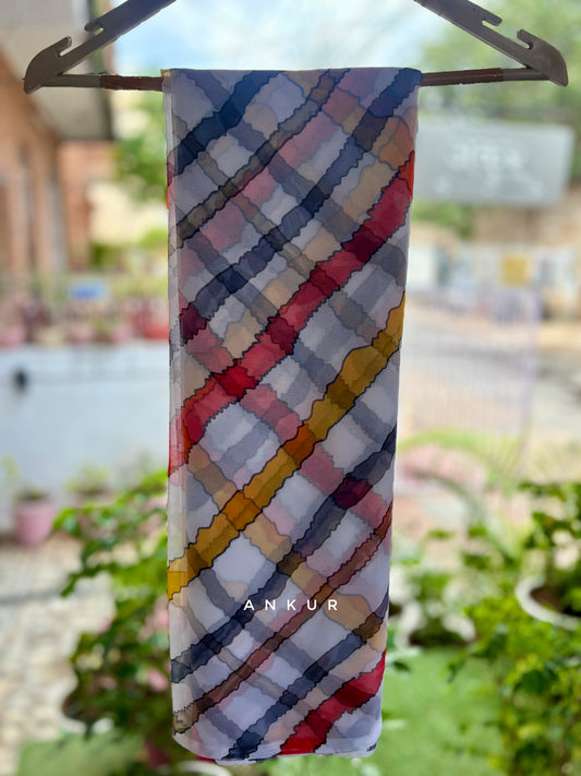 Navy Blue Red Yellow lines White Shade Lehriya