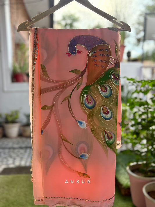 Peach Pink Peacock Brush Paint
