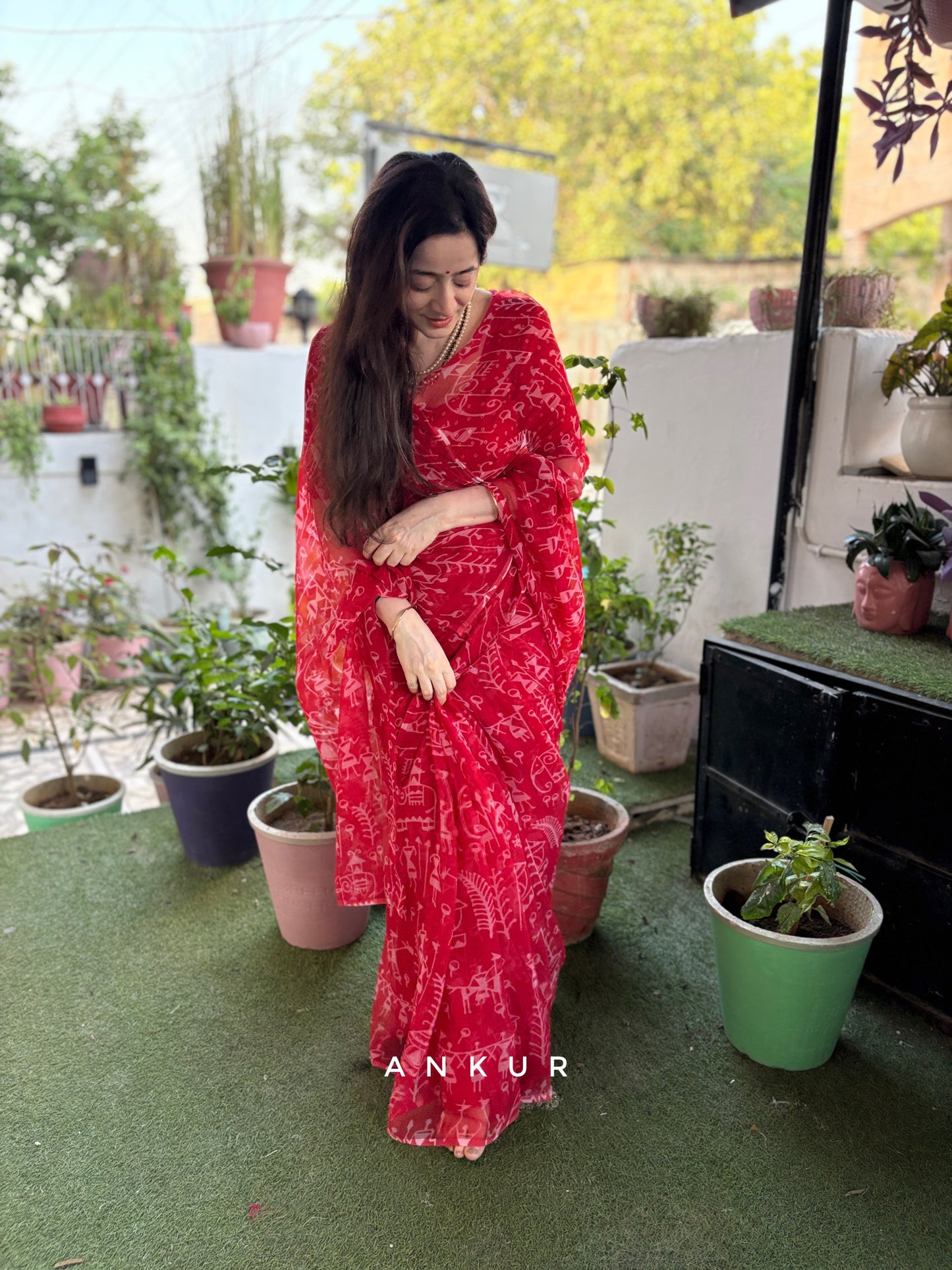 Folk Red Story Vintage Isha Chiffon