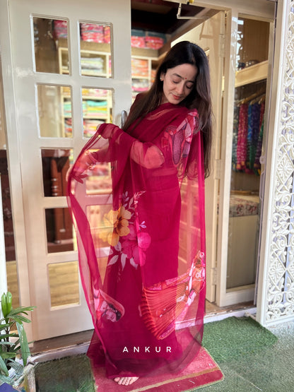 Dark red Heritage Vintage Isha Chiffon