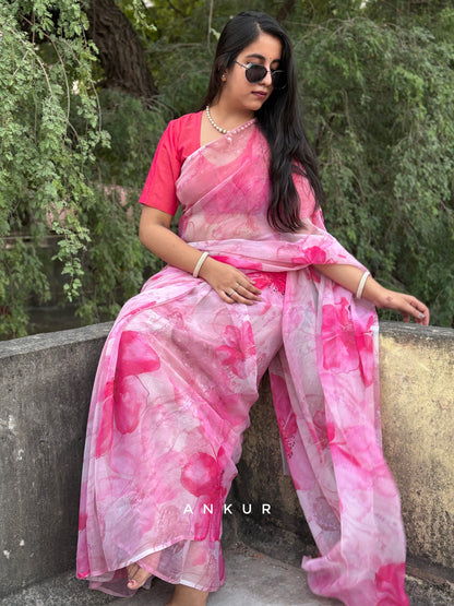 Pink Blossom Charm Vintage Isha Chiffon