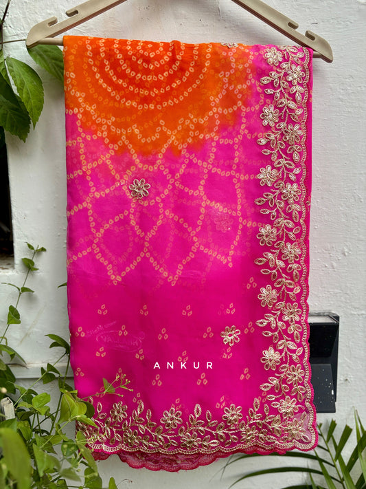 Shaded Bandhani Gulabi Gewar Nagina