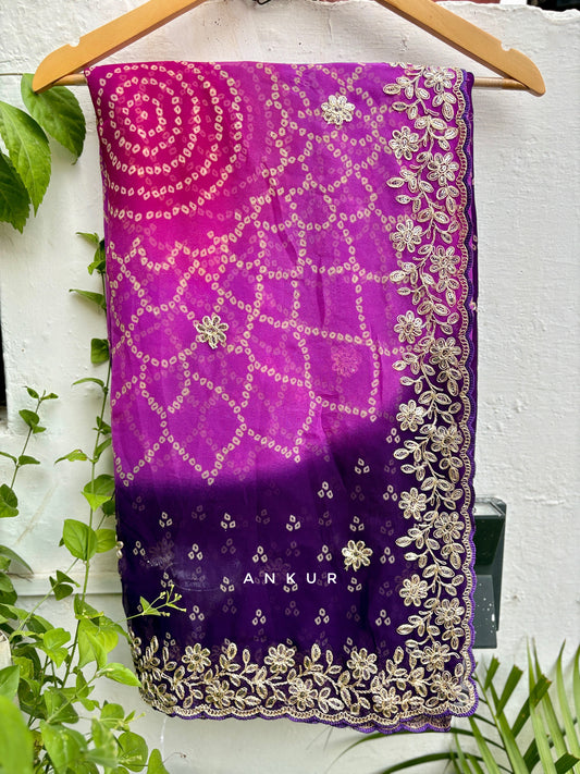 Shaded Bandhani Purple Gewar Nagina