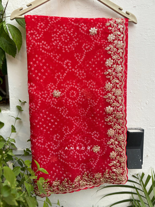 Shaded Bandhani red Nagina