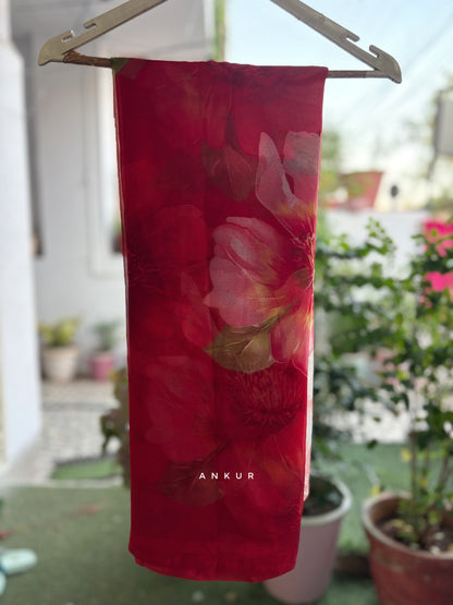 White to Redish Flower Print