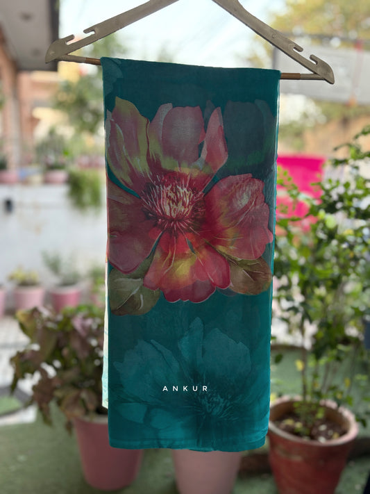 White to Blue Flower Print