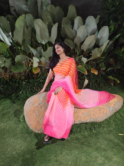 Four Colour Orange to Pink Lehriya