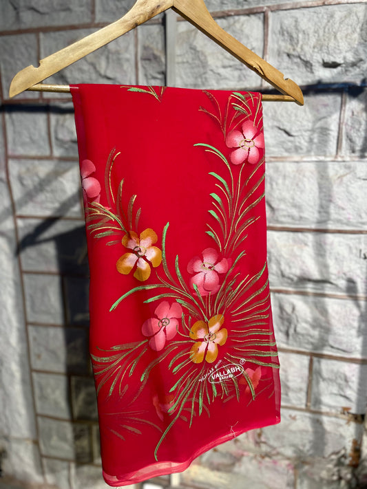 Hand Painted Red Saree