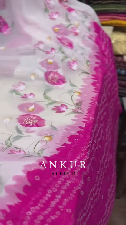 Hand Painted Gulabi Faganiya Saree