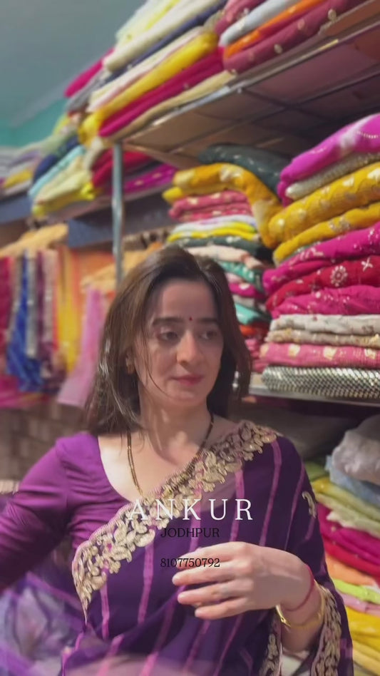 Grape Purple Lehriya Zardozi Nagina